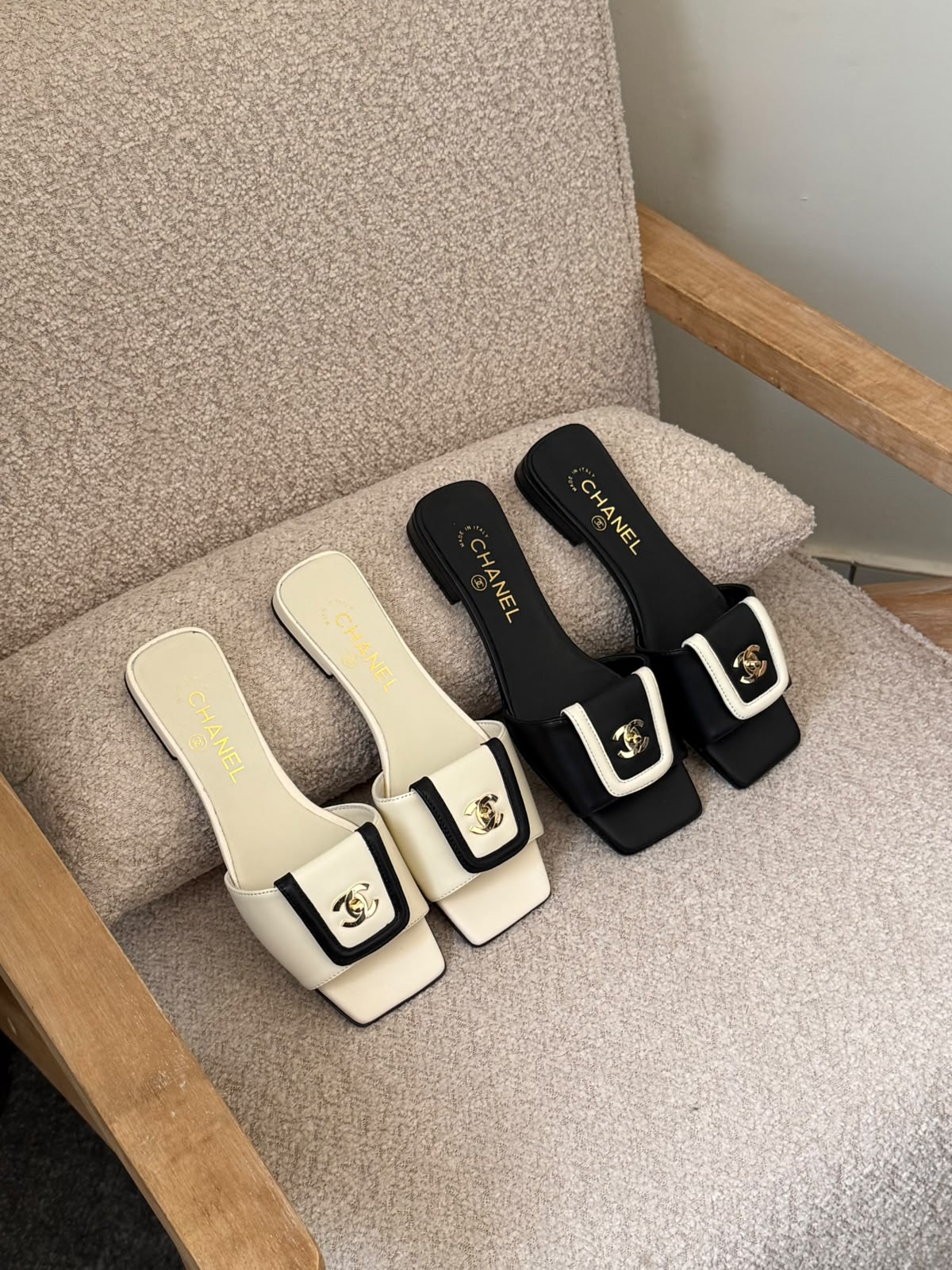 Chanel Slippers - White, Black