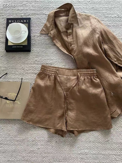 Polo Shirt And Shorts Set - Beige