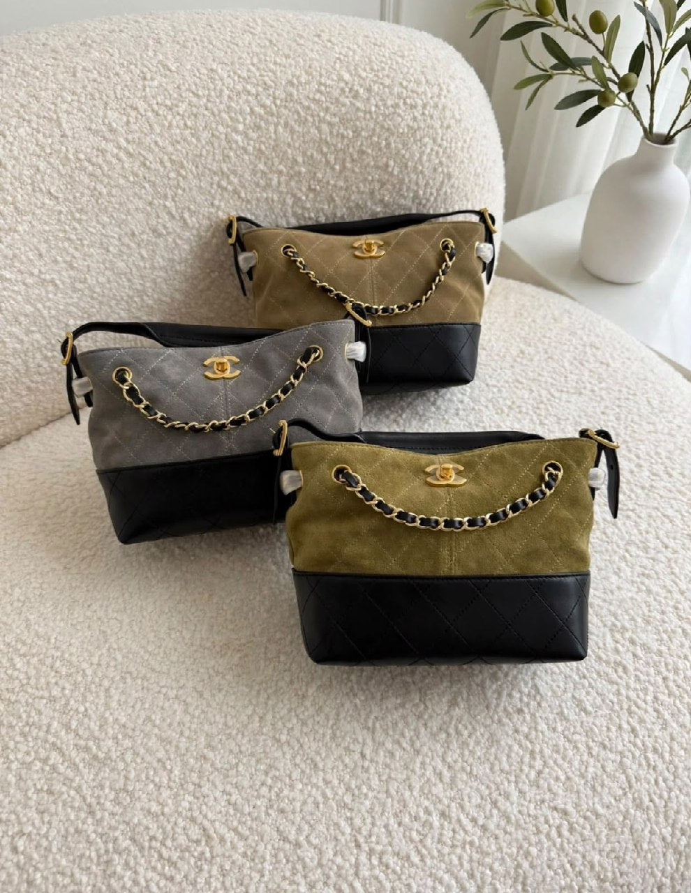 Chanel Compact Quilted Chain Shoulder Bag - Green, Beige, Grey