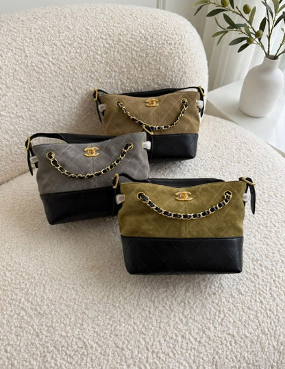 Chanel Compact Quilted Chain Shoulder Bag - Green, Beige, Grey