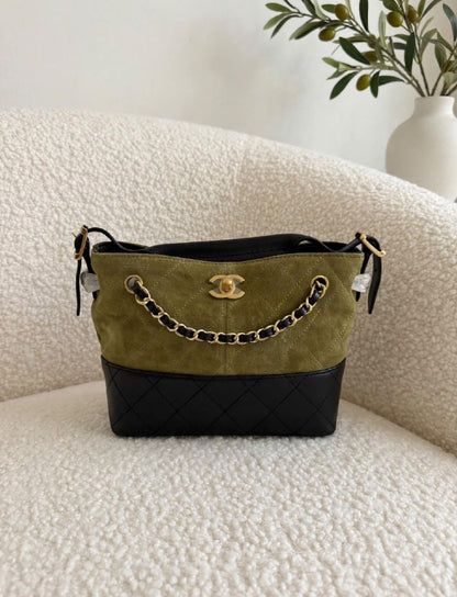 Chanel Compact Quilted Chain Shoulder Bag - Green, Beige, Grey