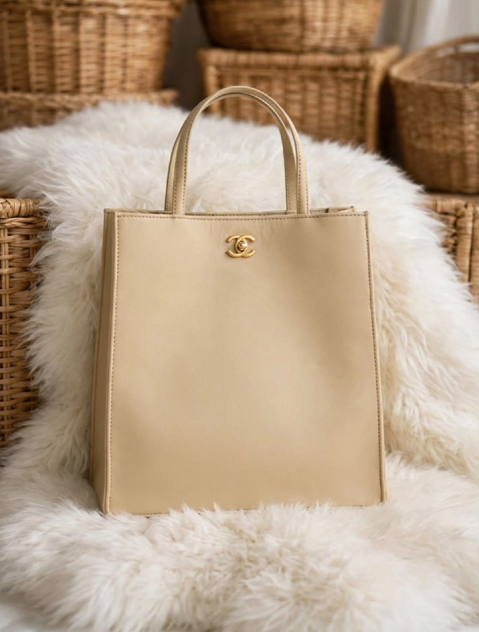 Chanel Structured Tote Bag - Beige