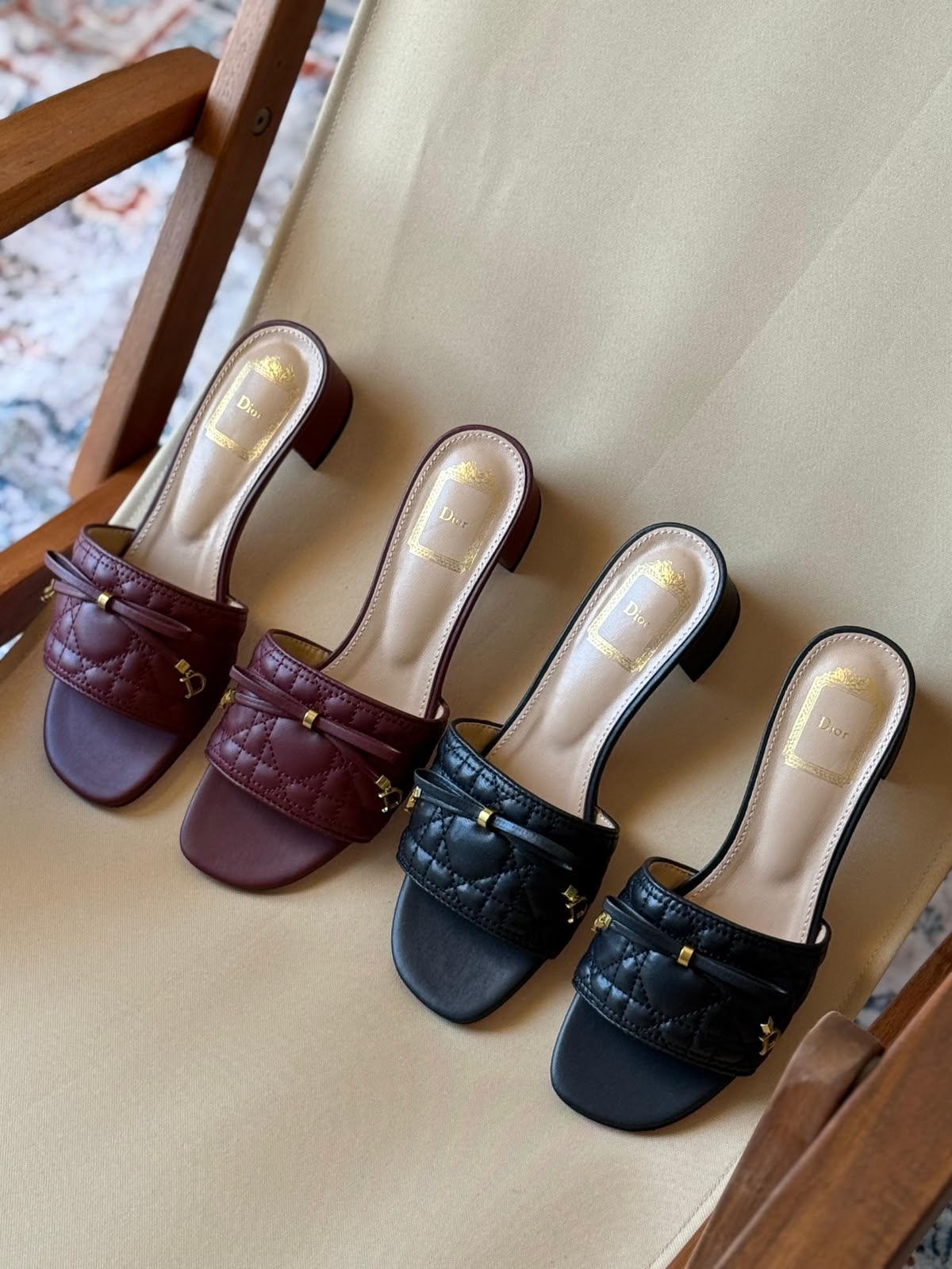 Dior Quilted Strap Heels - Burgundy, Black