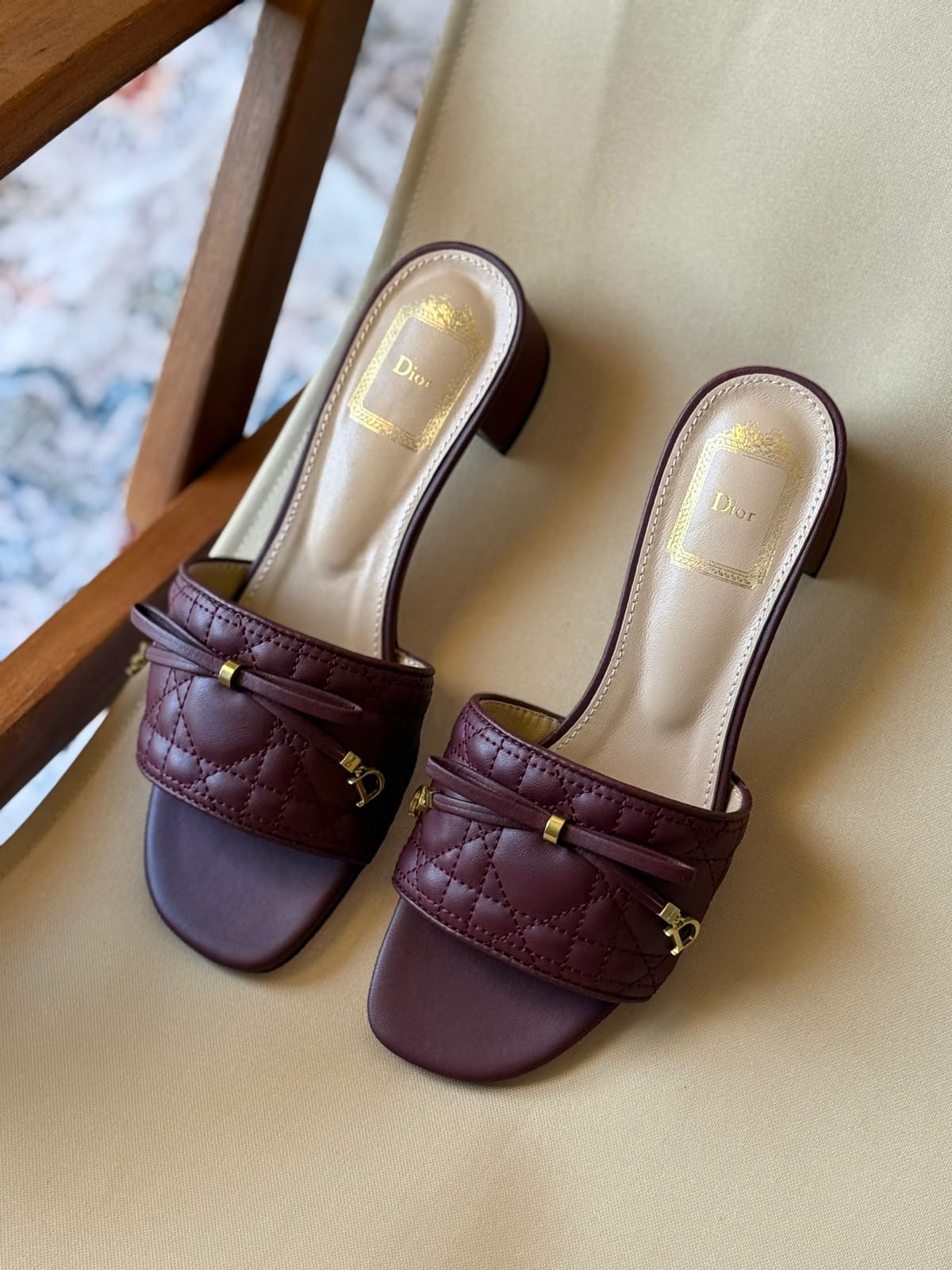 Dior Quilted Strap Heels - Burgundy, Black
