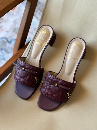 Dior Quilted Strap Heels - Burgundy, Black