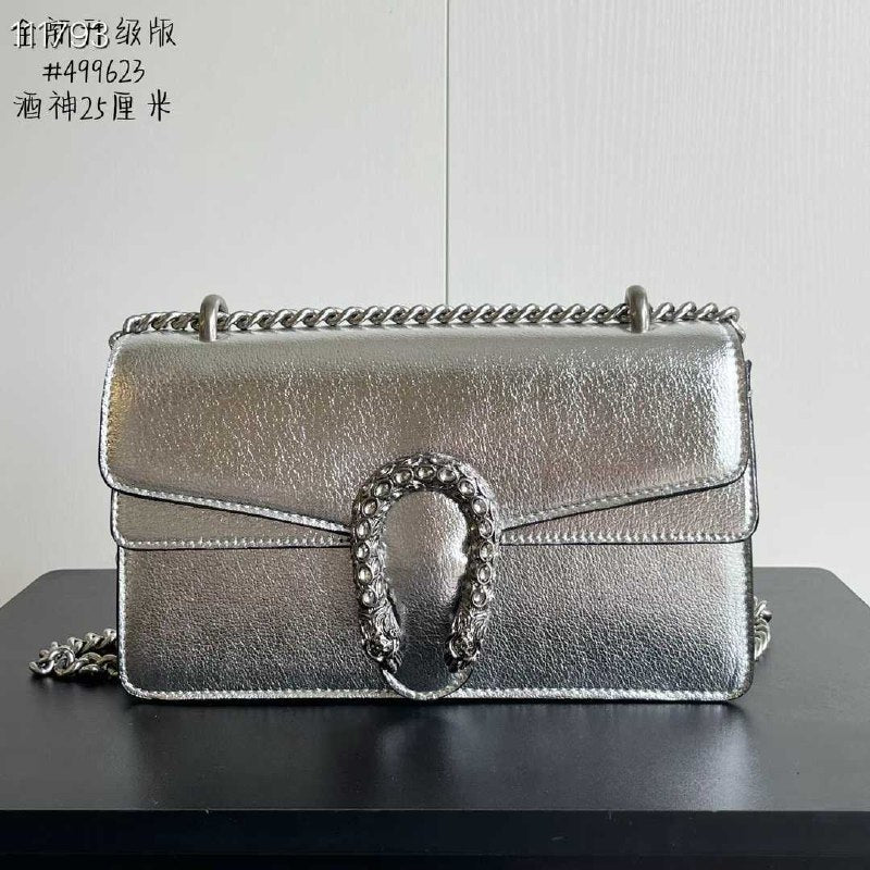 Gucci Crystal Horsebit Chain Shoulder Bag - Silver