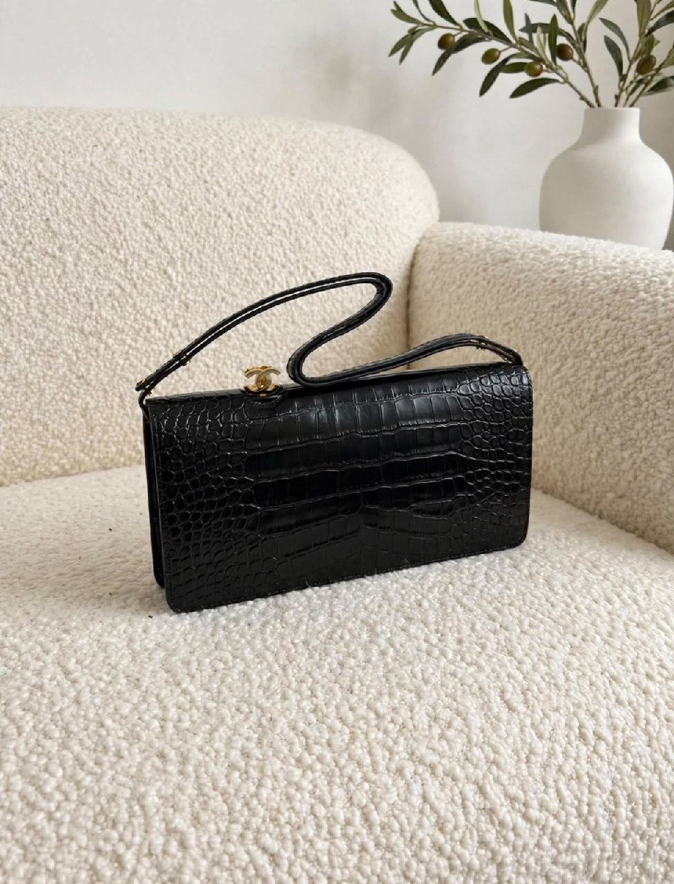 Chanel Flap Shoulder Bag - Black Embossed
