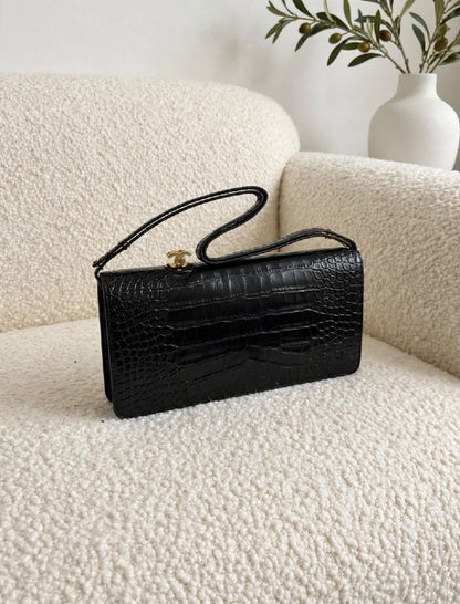 Chanel Flap Shoulder Bag - Black Embossed