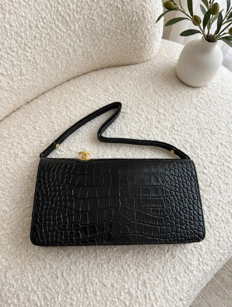 Chanel Flap Shoulder Bag - Black Embossed