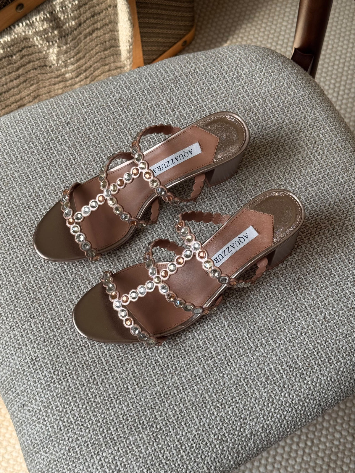 Aquazzura Crystal Strap Heels - Brown