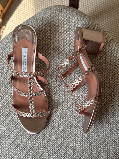 Aquazzura Crystal Strap Heels - Brown
