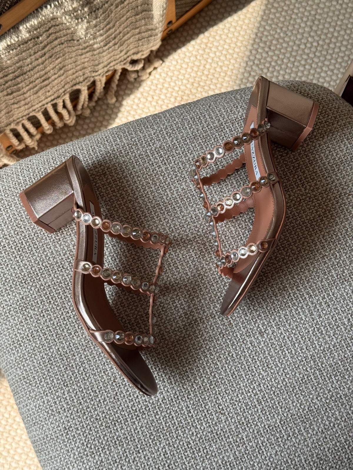 Aquazzura Crystal Strap Heels - Brown