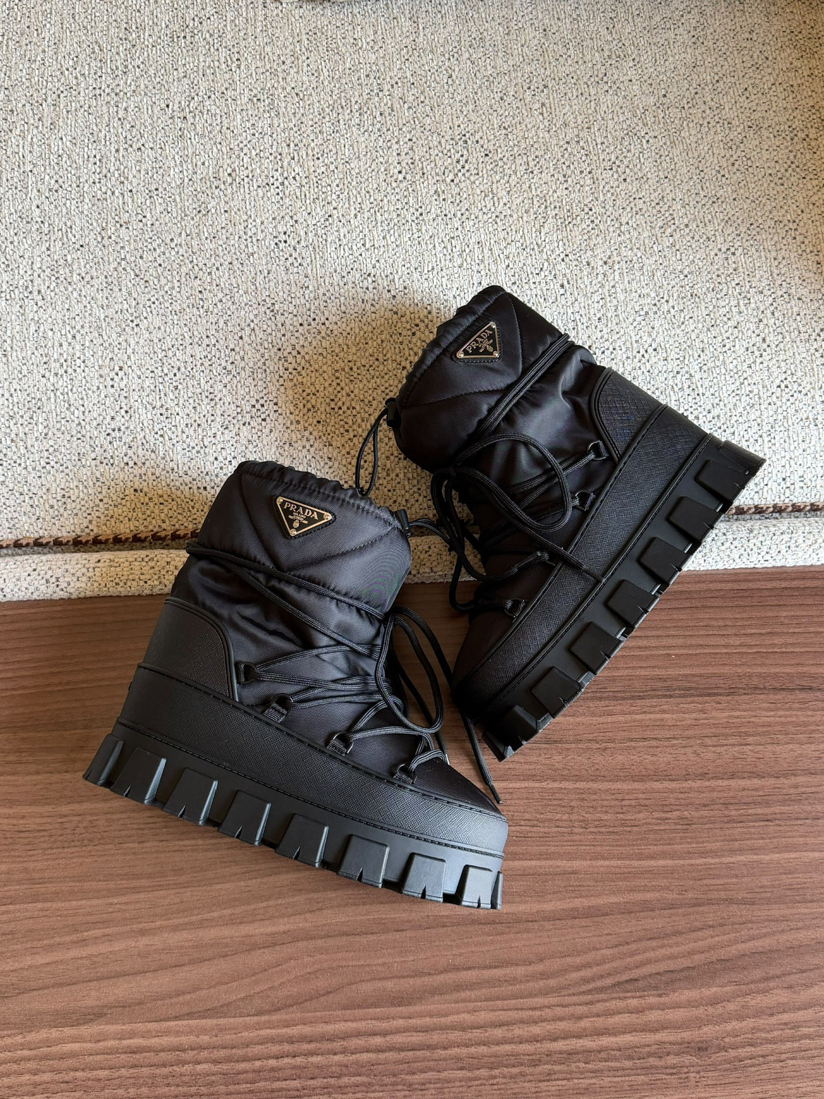 Prada Lace-Up Boots - Black