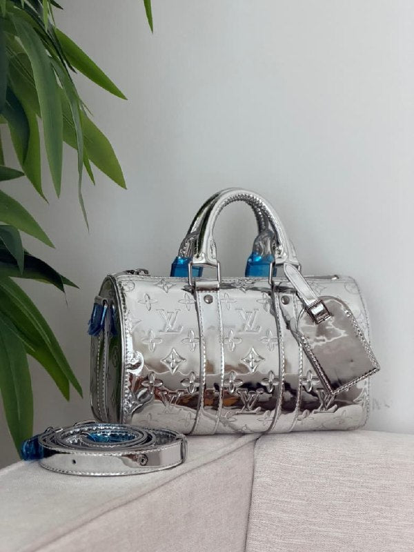 Louis Vuitton Keepall Bandouliere Shoulder Bag - Silver Embossed