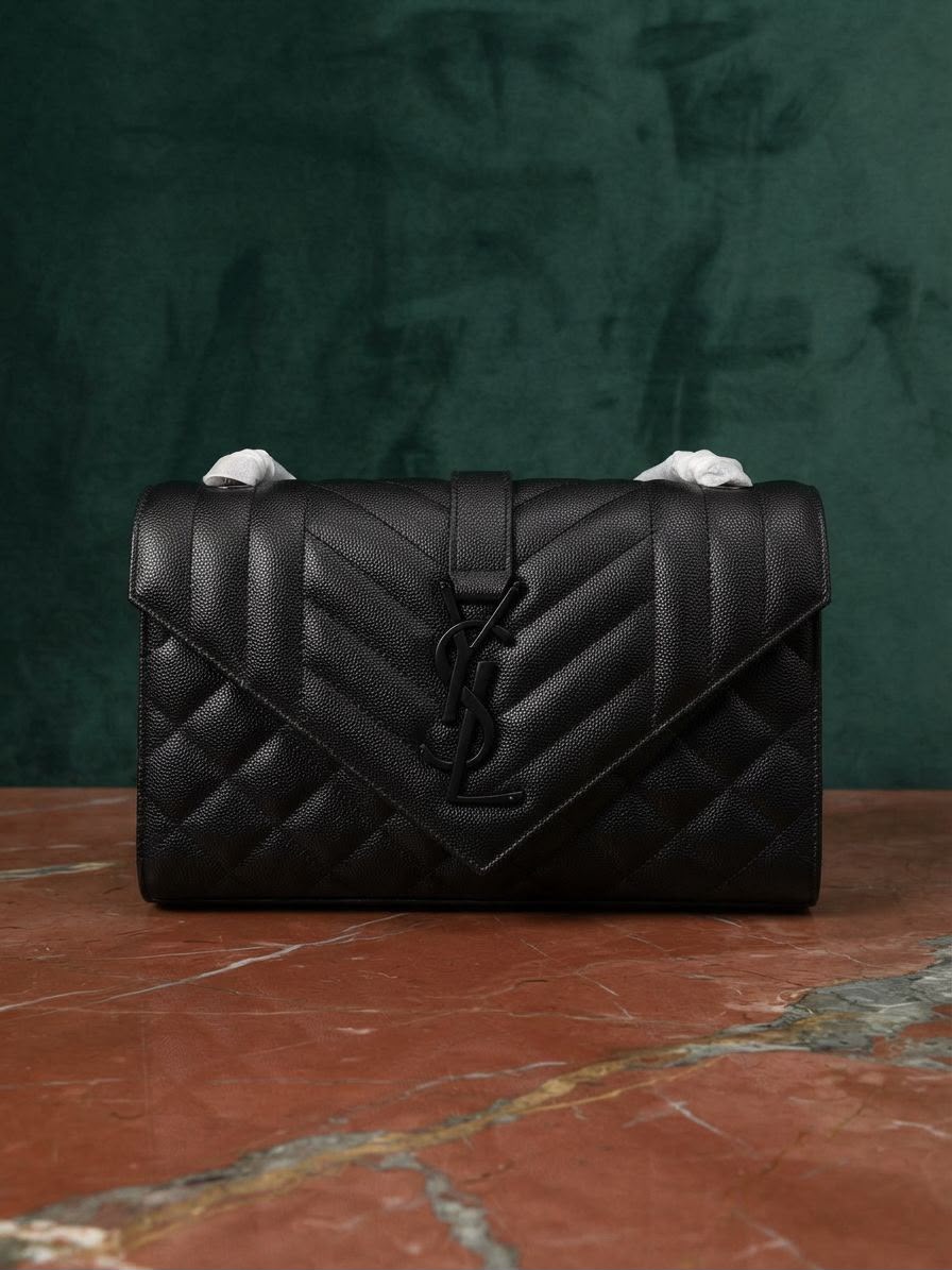 YSL Chevron Flap Shoulder Bag - Black