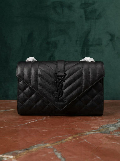 YSL Chevron Flap Shoulder Bag - Black