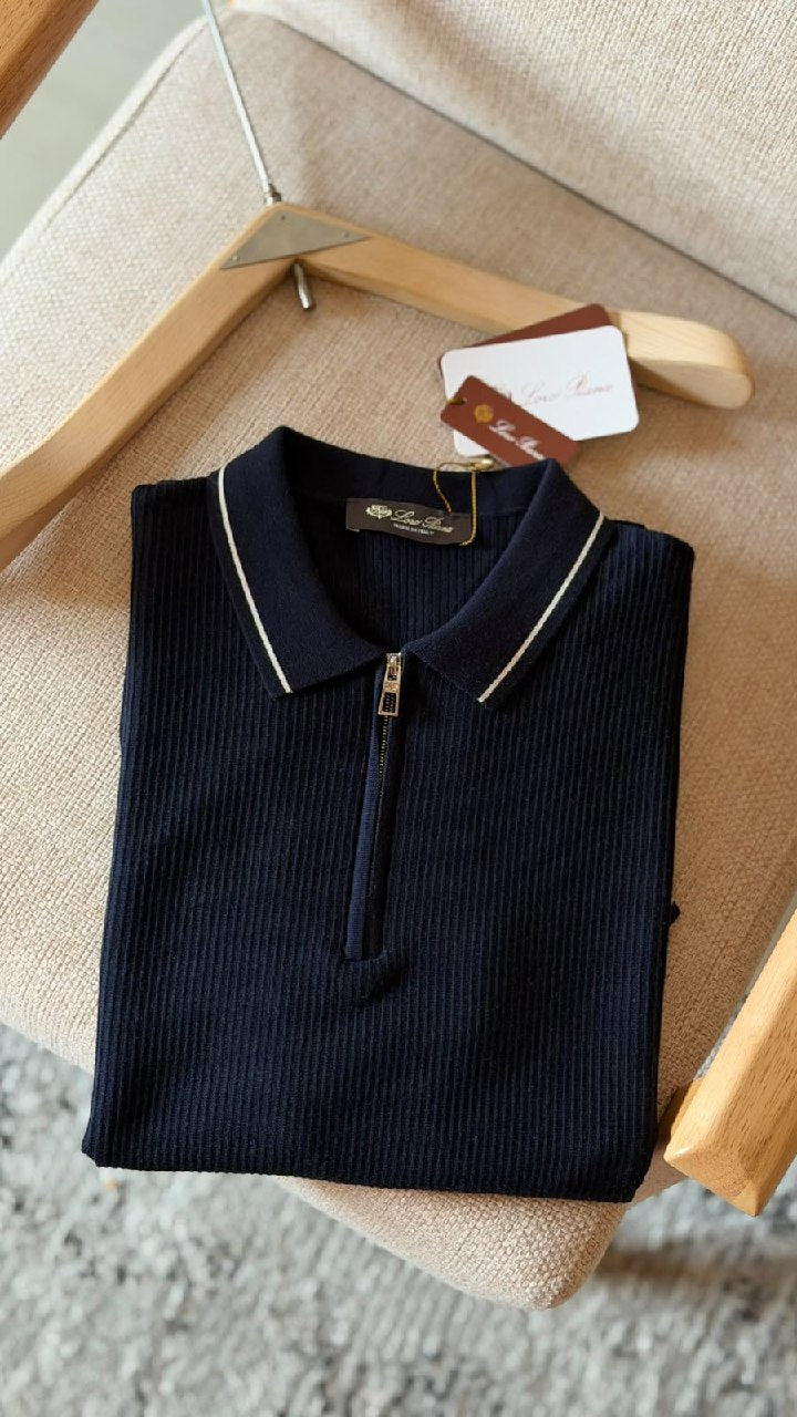 Loro Piana Zip-Placket Polo Shirt - Navy