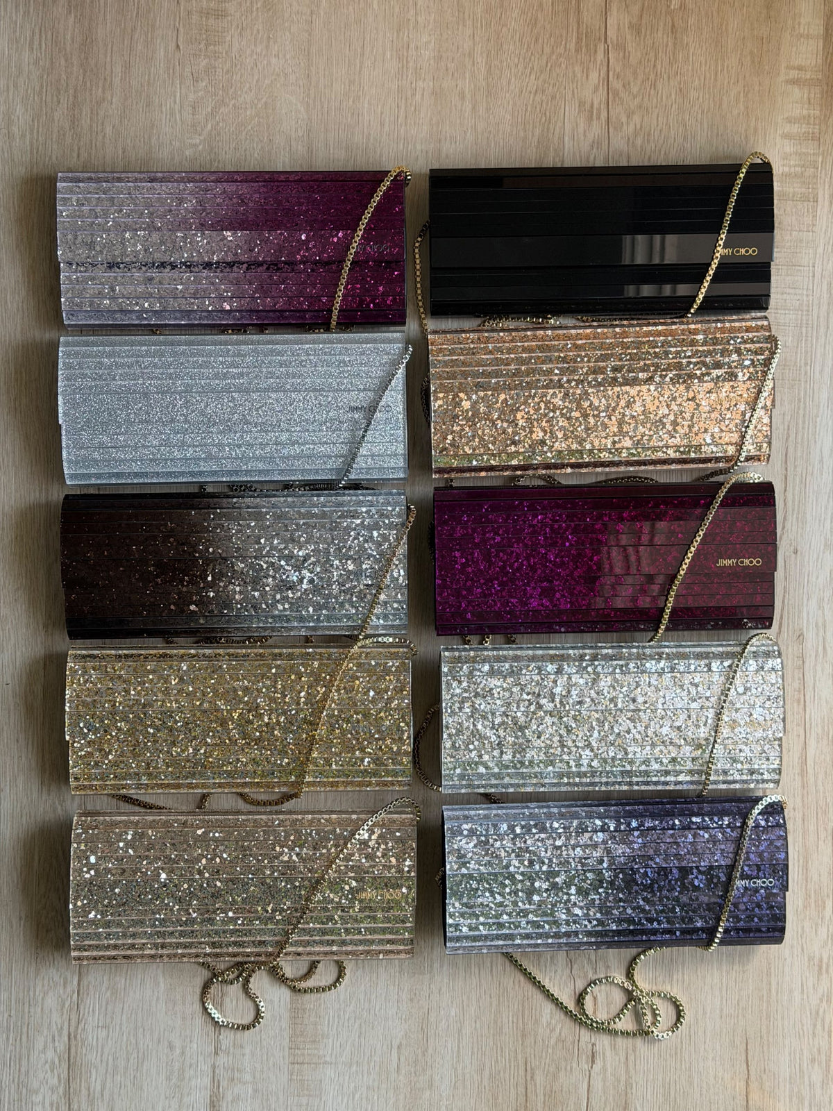Jimmy Choo Clutch - Grey, Burgundy, Black, Silver, Gold, Purple, Brown, Blue