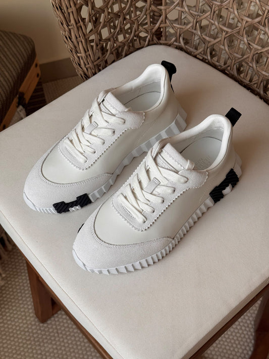 Hermes Textured-Toe Sneakers - White
