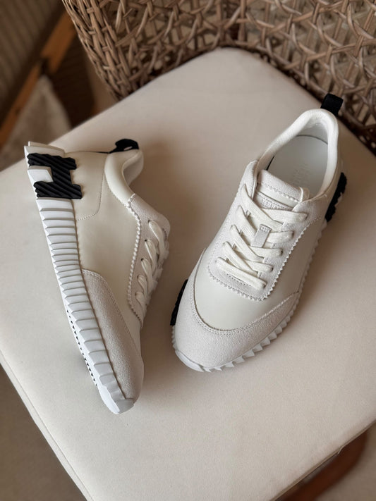 Hermes Textured-Toe Sneakers - White