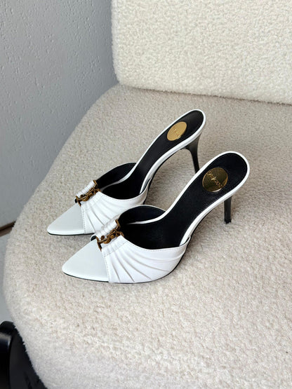 YSL Babylone Pleated Vamp Heels - White