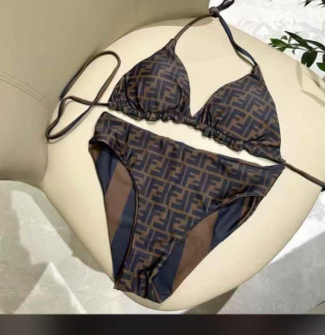 Fendi Mesh-Panel Bikini - Navy Monogram