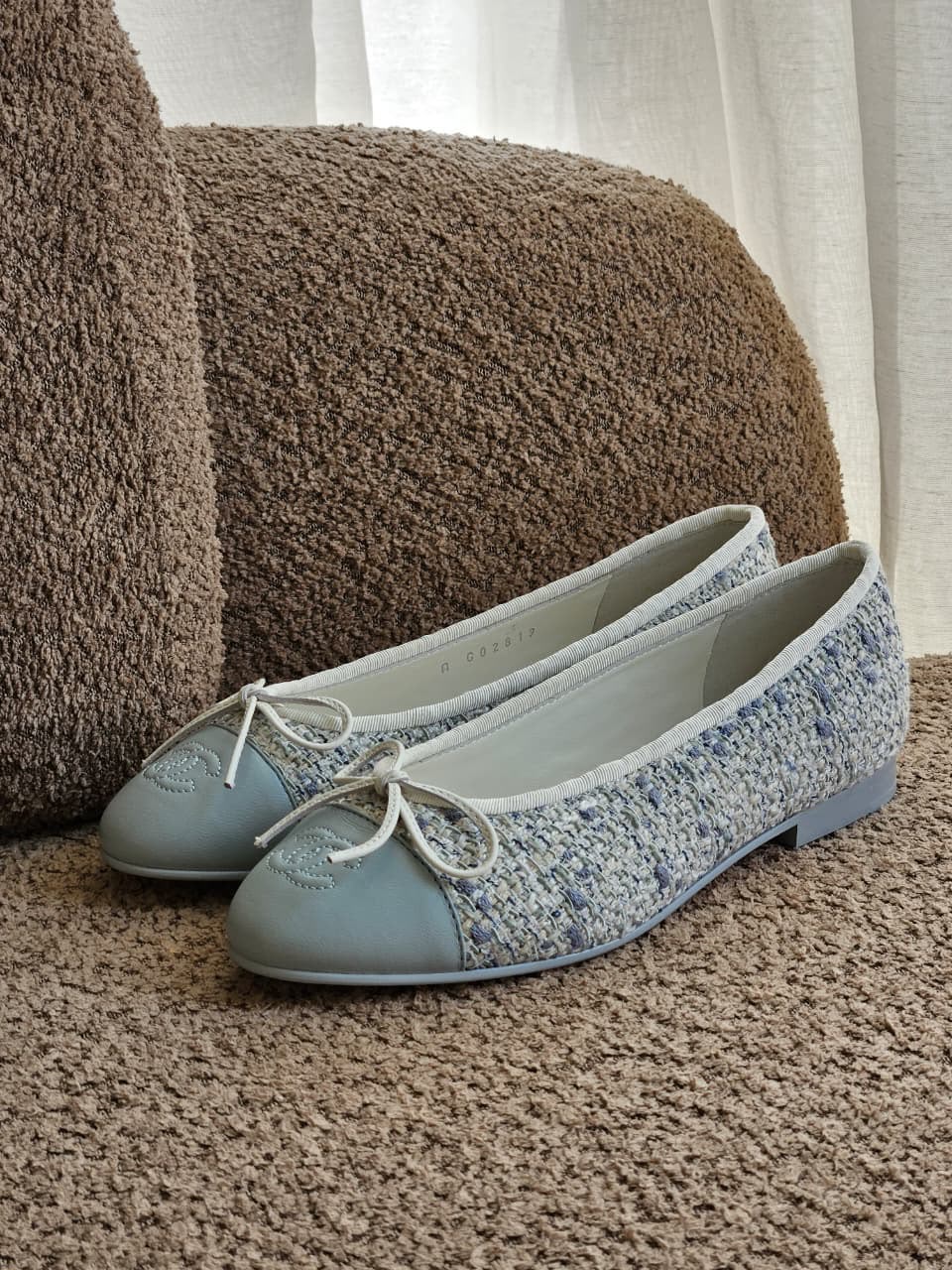 Chanel Bow-Toe Ballerina - White & Light Blue