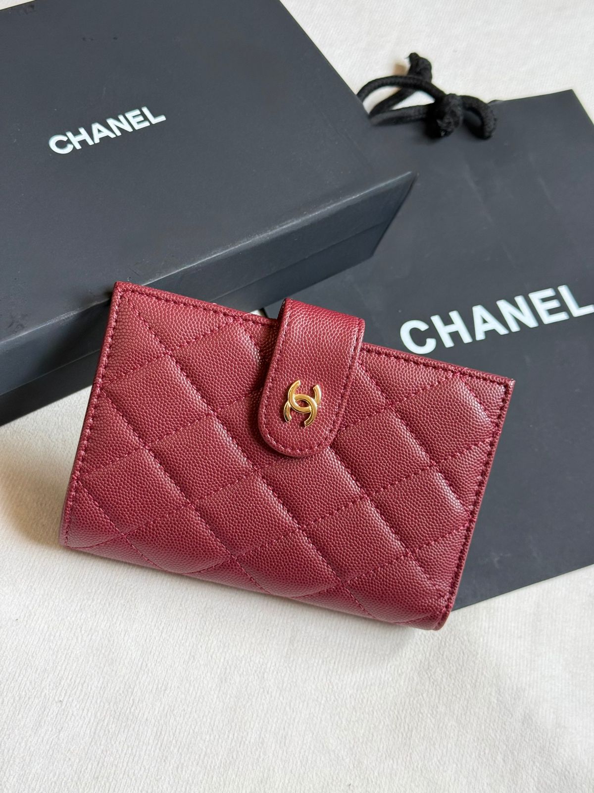 Chanel Diagonal-Quilted Wallet - Burgundy