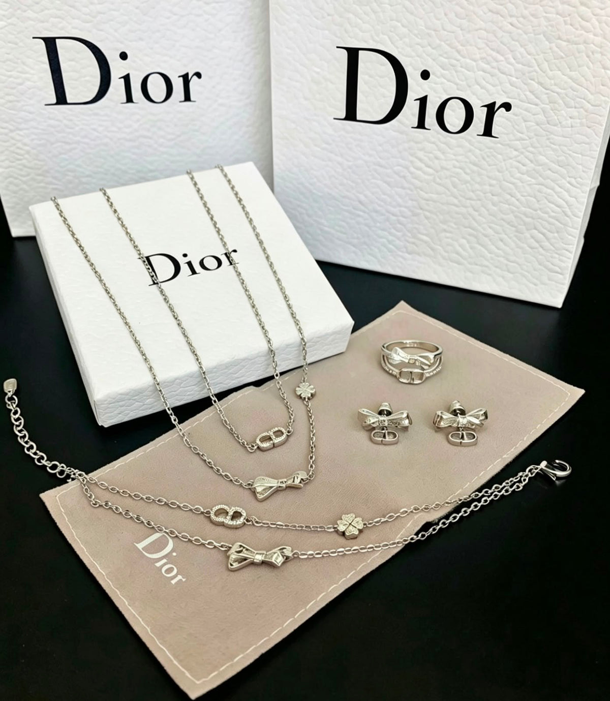 Dior Bow Jewelry Set - Silver