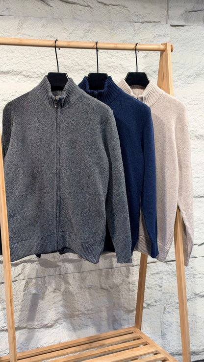 Loro Piana Zip-Up Sweater - Grey, Navy, Beige