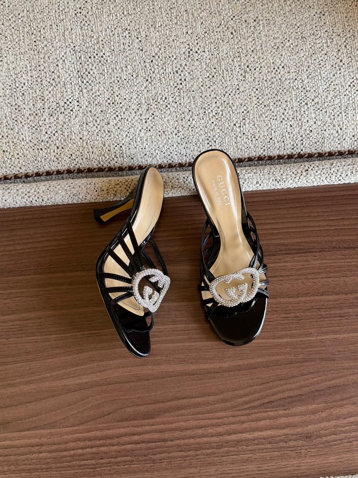 Gucci Emblem Strap Heels - Black