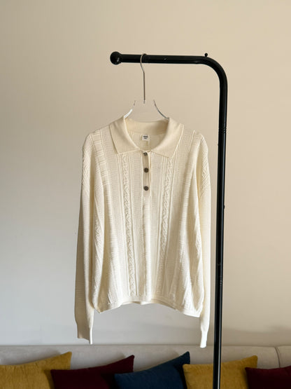 Hermès Polo Sweater Cable Panel - White