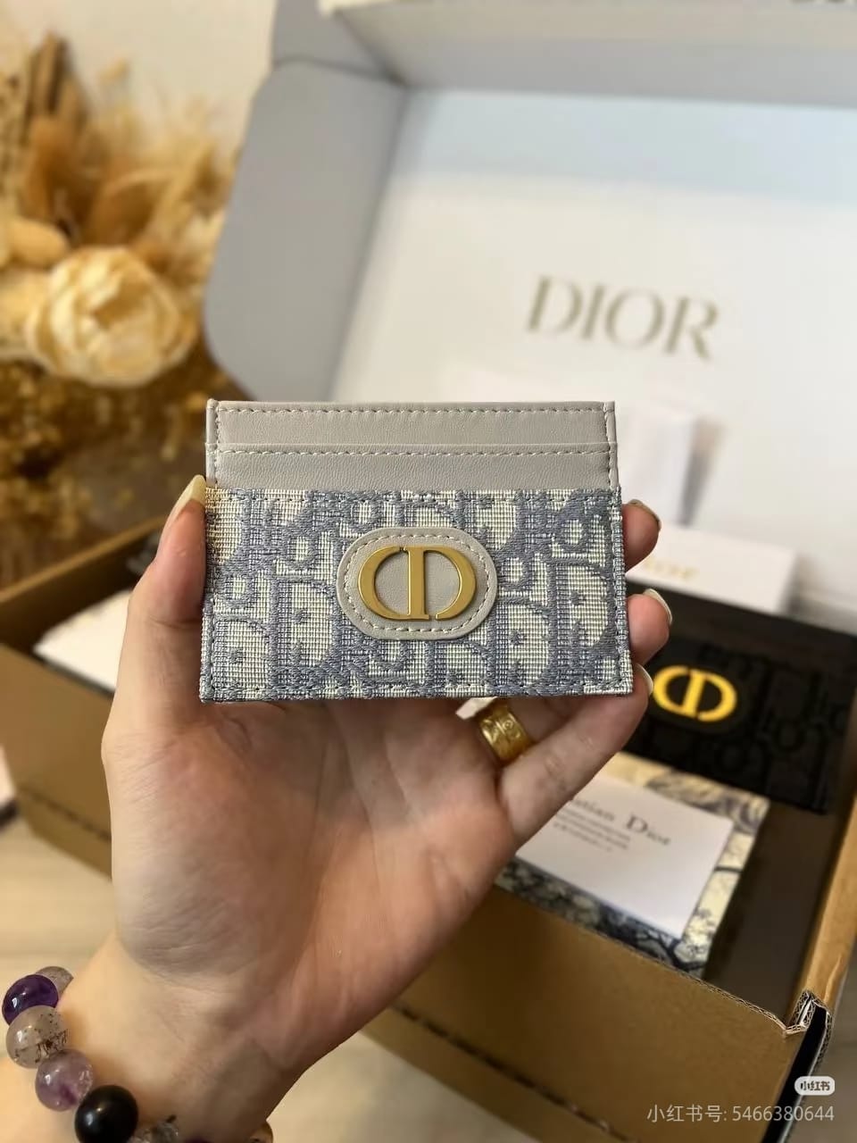 Dior Central-Plaque Card Holder - Grey