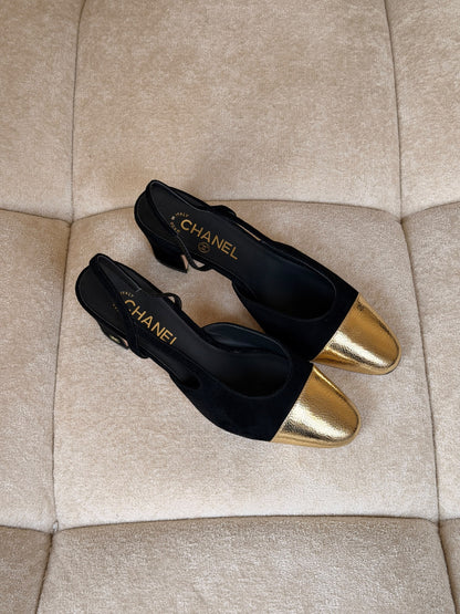 Chanel Heels - Black Embossed