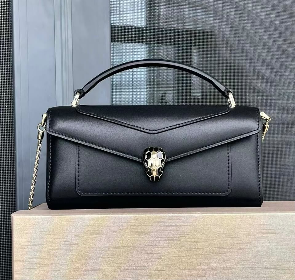 Bulgari V-Flap Handbag - Black Snake Print