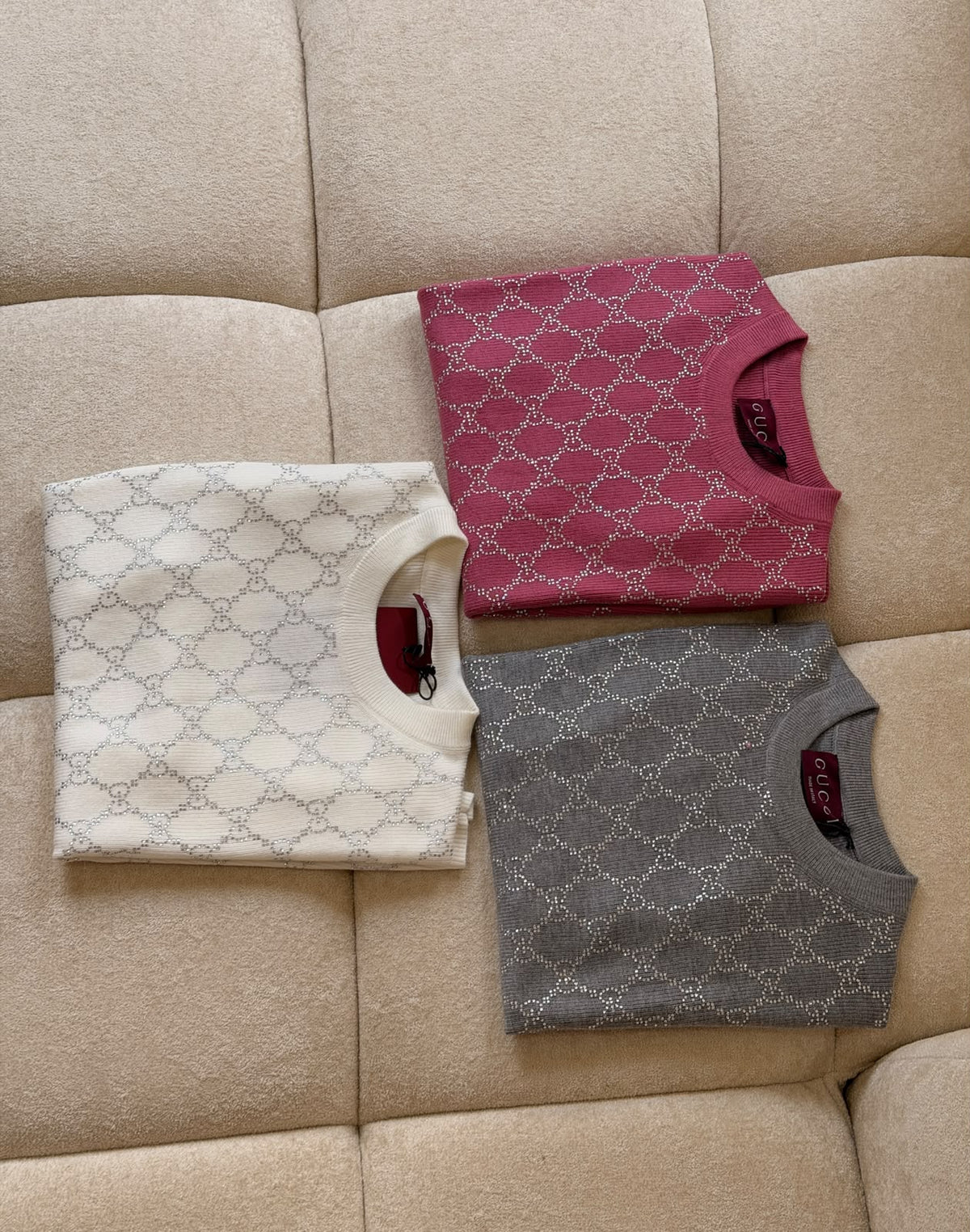 Gucci Knitted T-Shirt - Grey, White, Pink