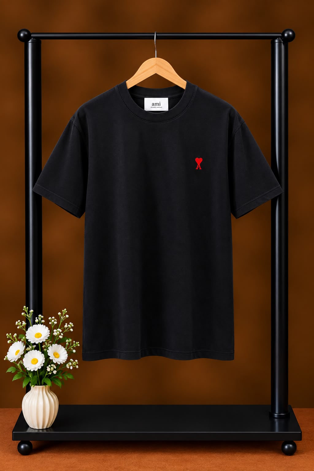 AMI Paris T-Shirt Red Heart Logo - Black