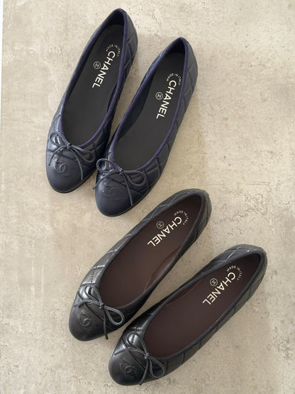 Chanel Quilted Bow Ballerina - Black, Navy