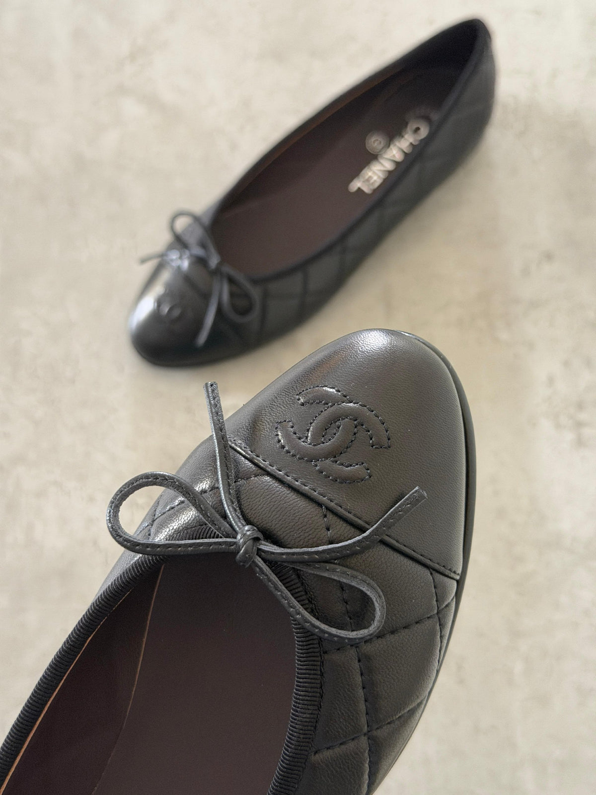 Chanel Quilted Bow Ballerina - Black, Navy