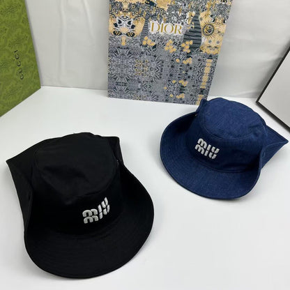 Miu Miu Side-Eyelet Wide-Brim Hat - Black, Blue