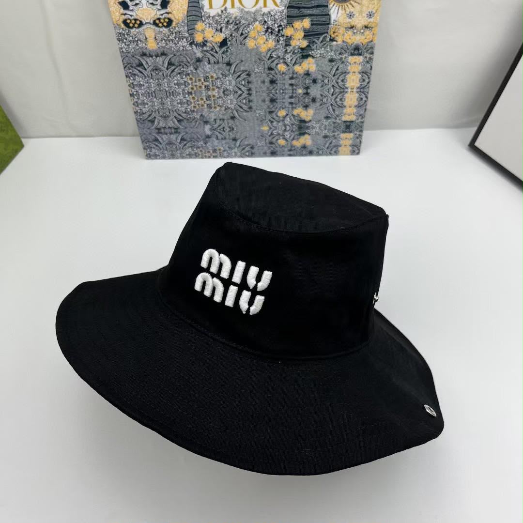 Miu Miu Side-Eyelet Wide-Brim Hat - Black, Blue