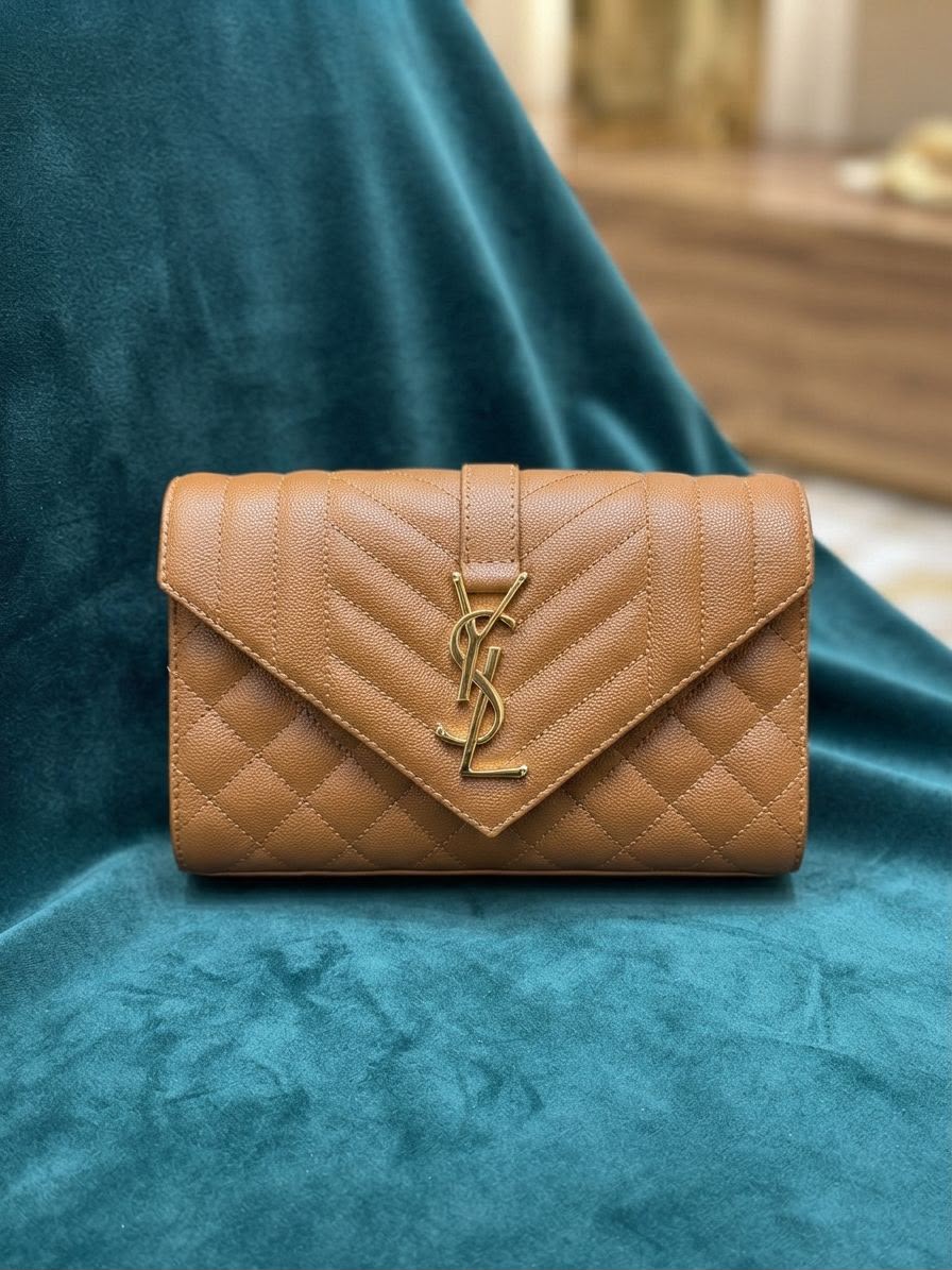YSL Chevron Flap Shoulder Bag - Brown