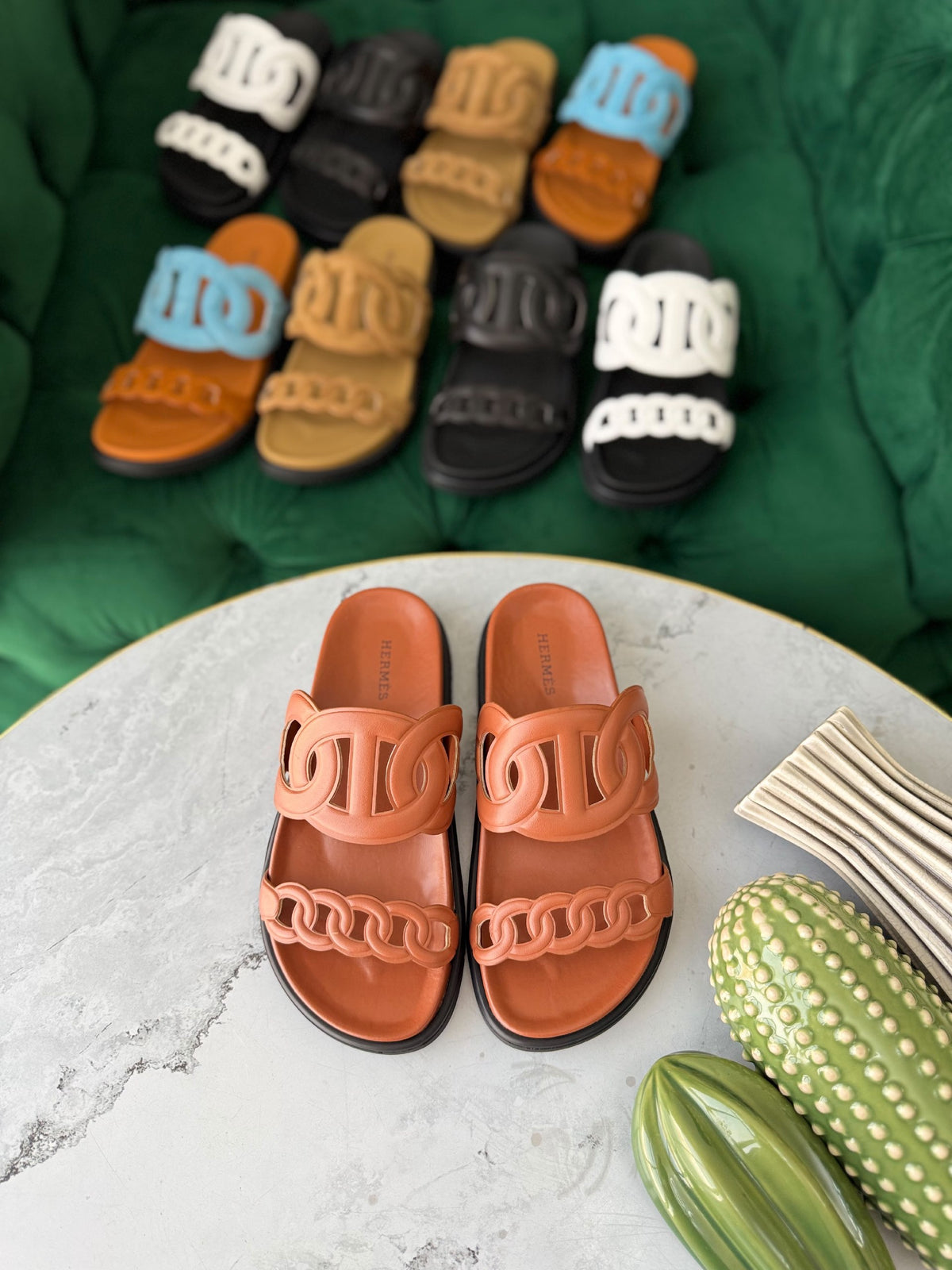 Hermès Double-Strap Slippers - Pink