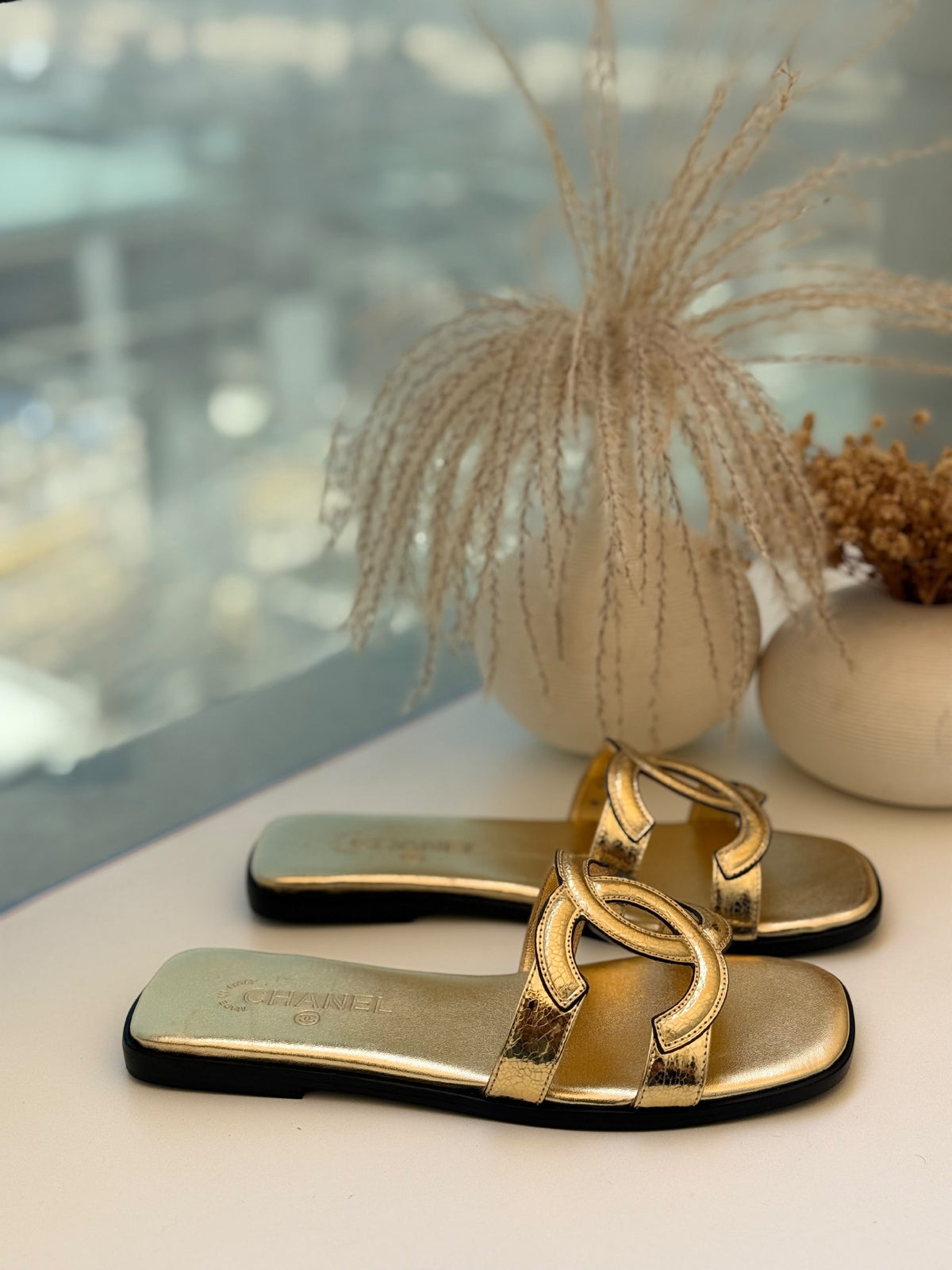 Chanel Slippers - Gold Embossed