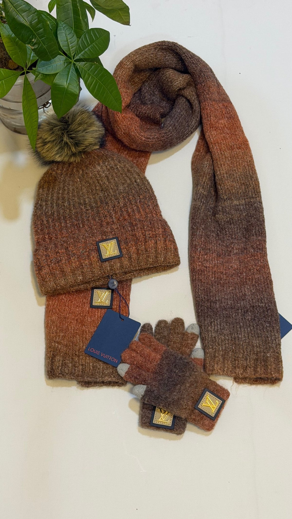 Louis Vuitton Scarf & Beanie - Brown