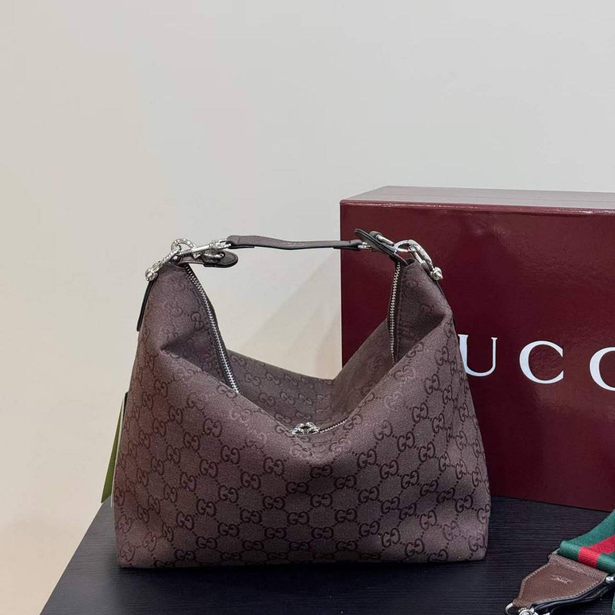 Gucci Chain Detail GG Hobo Shoulder Bag - Brown Monogram