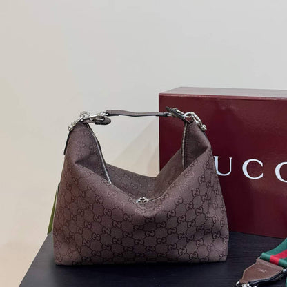 Gucci Chain Detail GG Hobo Shoulder Bag - Brown Monogram
