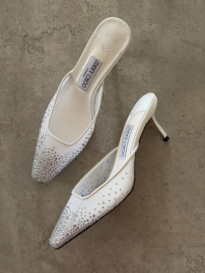 Jimmy Choo Pointed Mule Heels - White