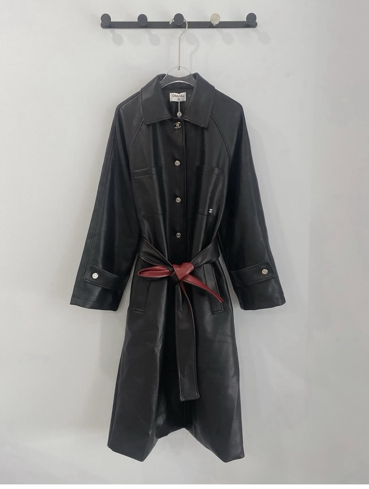 Chanel Coat Belted Leather - Black