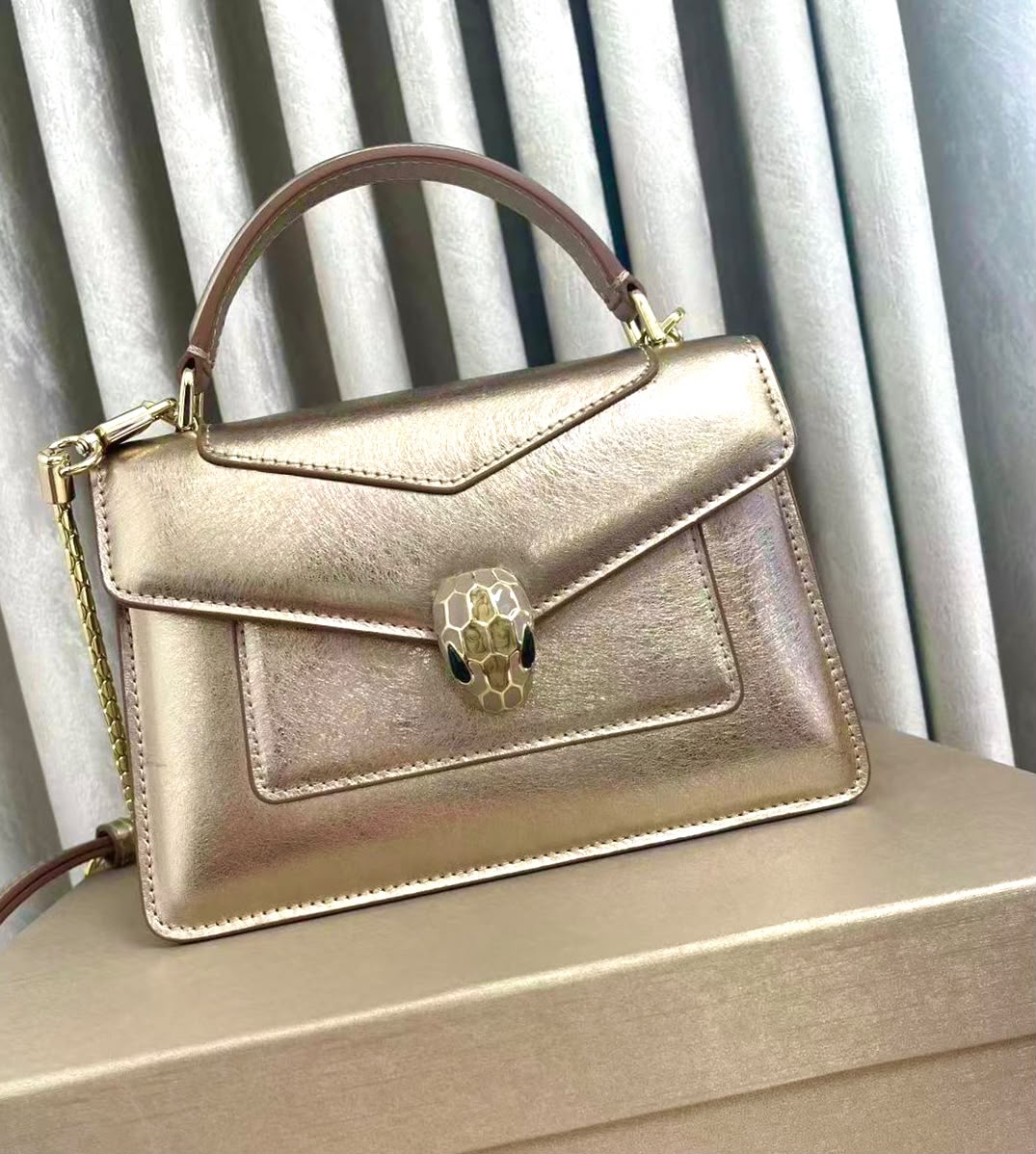 Bulgari Top Handle Shoulder Bag - Gold Snake Print